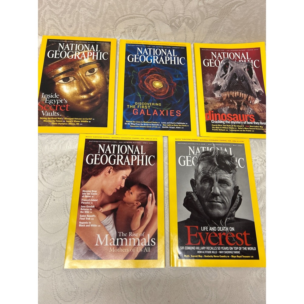 National Geographic Magazine Lot Jan-May 2003 Egypt Galaxies Dinosaurs Everest